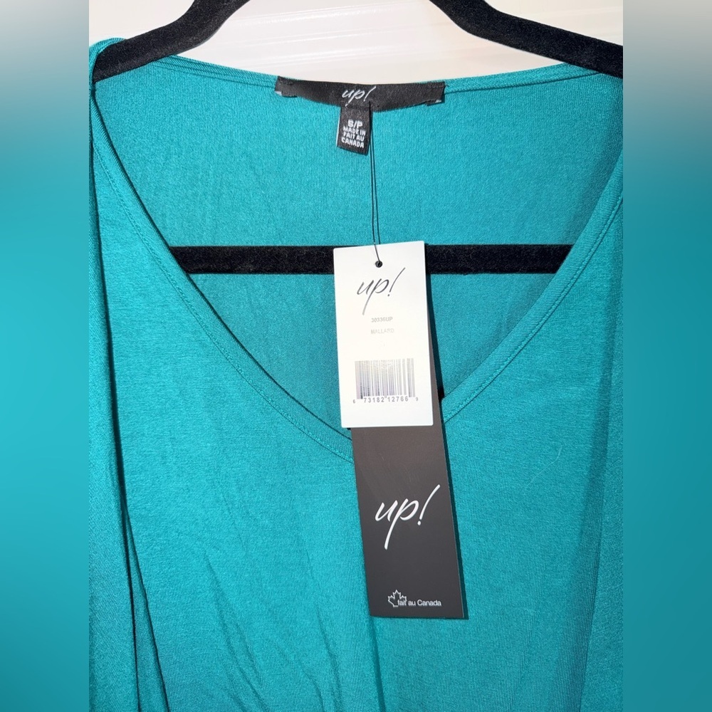 Up! Women’s Teal Sleeveless Crossover Drape Top size Small - Picture 4 of 6